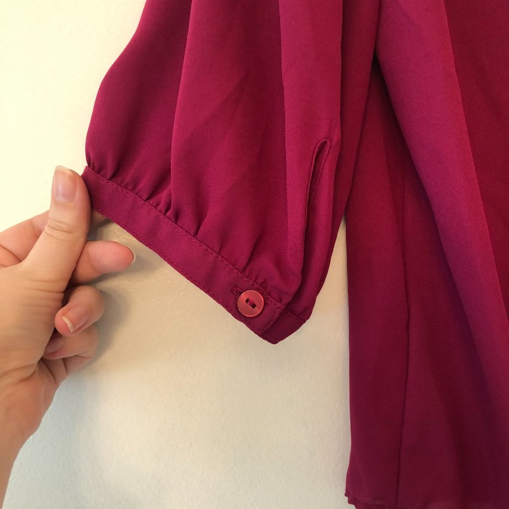 A. Byer Burgundy V-Neck 3/4 Sleeve Blouse | Size XL - Picture 8 of 11